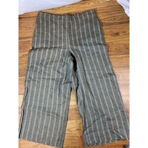 Foil Size 12 Olive Green Stripe 100% Linen Wide Legs Pants